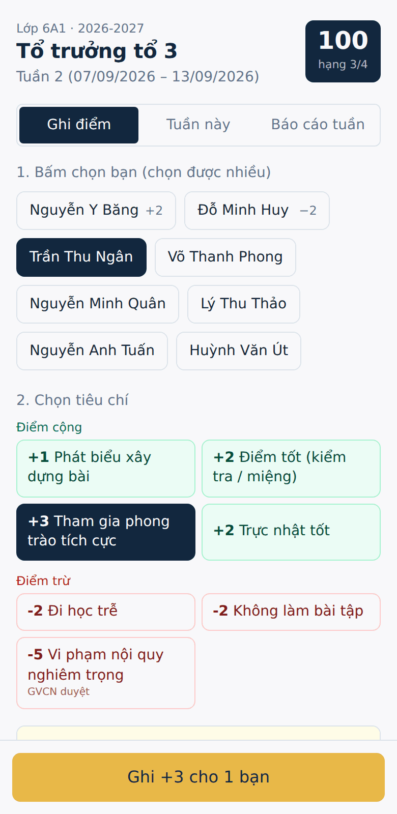 Chọn bạn, chọn tiêu chí, ghi